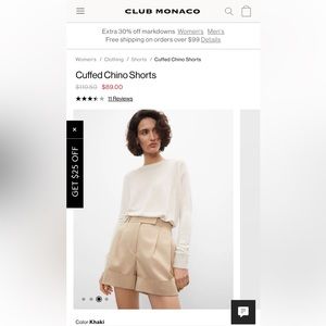 NWT Club Monaco Women's Khaki Chino Pantalons Courts Shorts Size 8